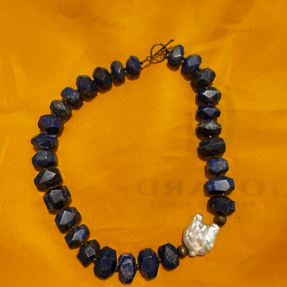 Lapis Lazuli and pearl Beaded Necklace